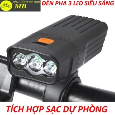 đèn xe đạp siêu sáng-đèn xe đạp 3 mắt led cao cấp tích hợp sạc dự phòng độ sáng 1000lumen chống mưa