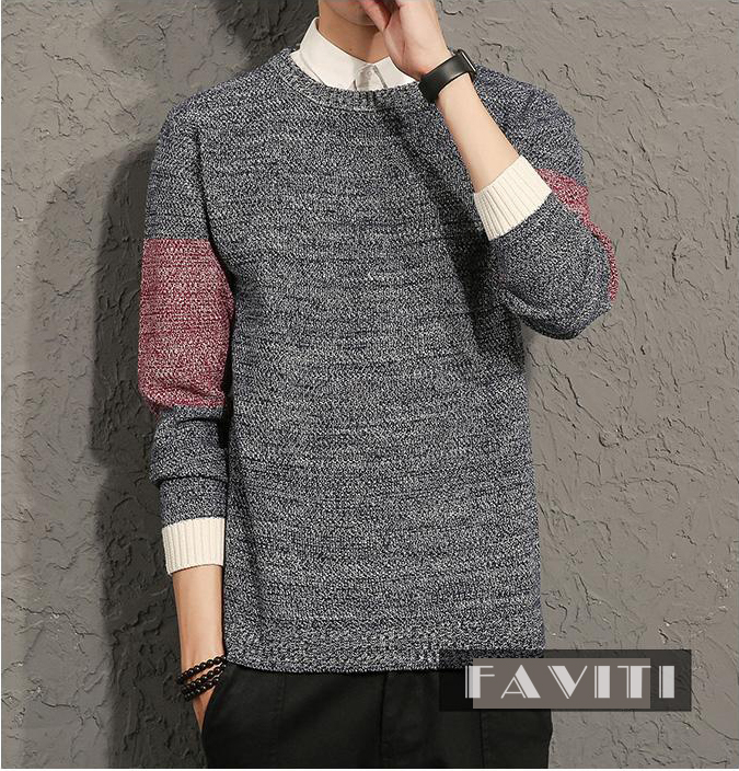 Áo Len Nam Cổ Tròn Gạo Phối Tay FAVITI AL70