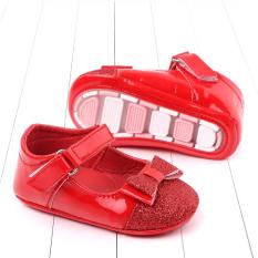 Giày búp bê nơ màu đỏ đế cao su chống trượt cho bé(6-12 tháng)