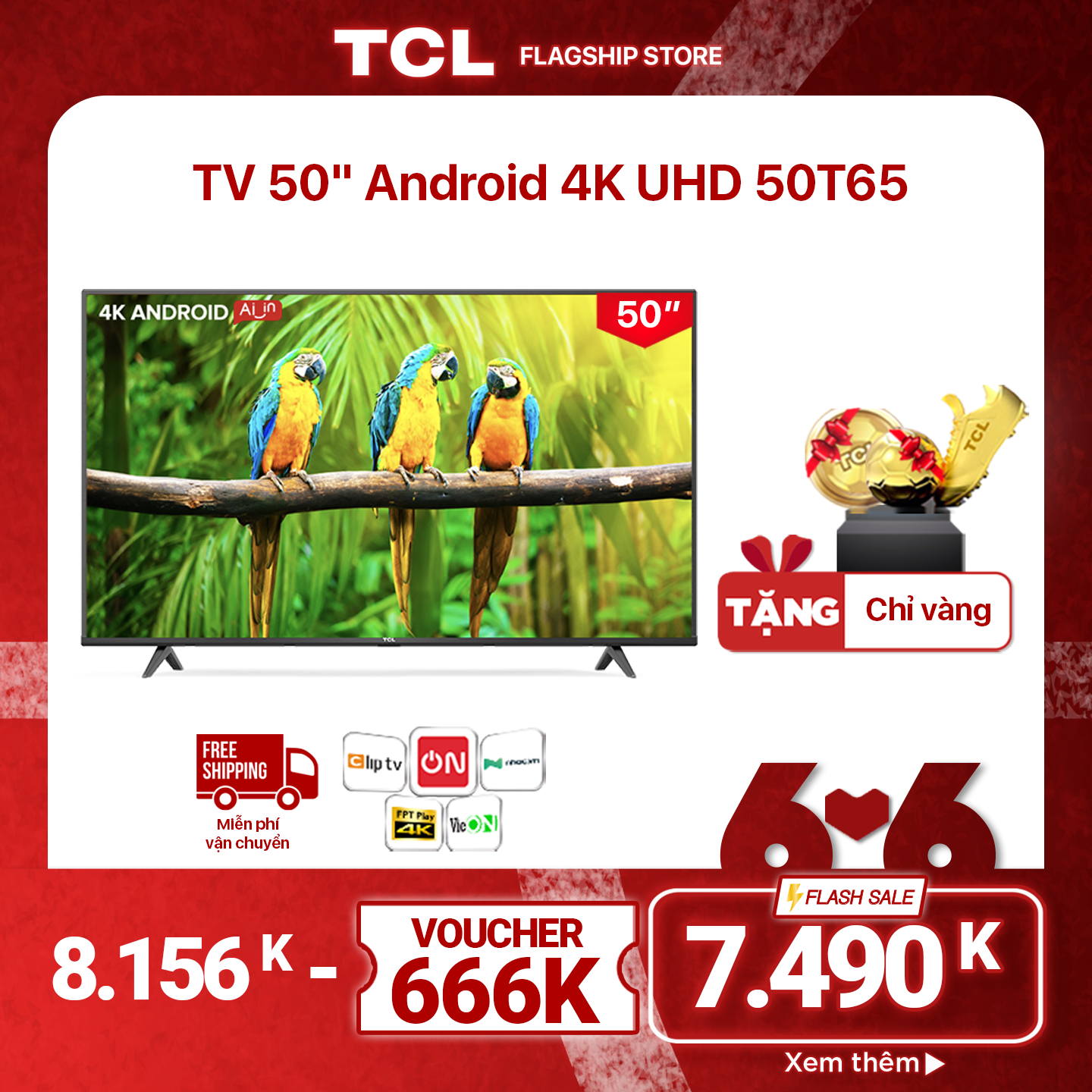 [Sản phẩm mới 2021] Tivi TCL 50 inch Android 9.0 – 4K UHD – 50T65 – Gam Màu Rộng , HDR , Dolby Audio – Bảo Hành 3 Năm , trả góp 0% – Nâng Cấp của 50T6.