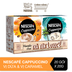 [Mua 1 được 2] Combo Nescafé Cappuccino vị dừa & vị caramel (2 hộp 20 gói x 20g)