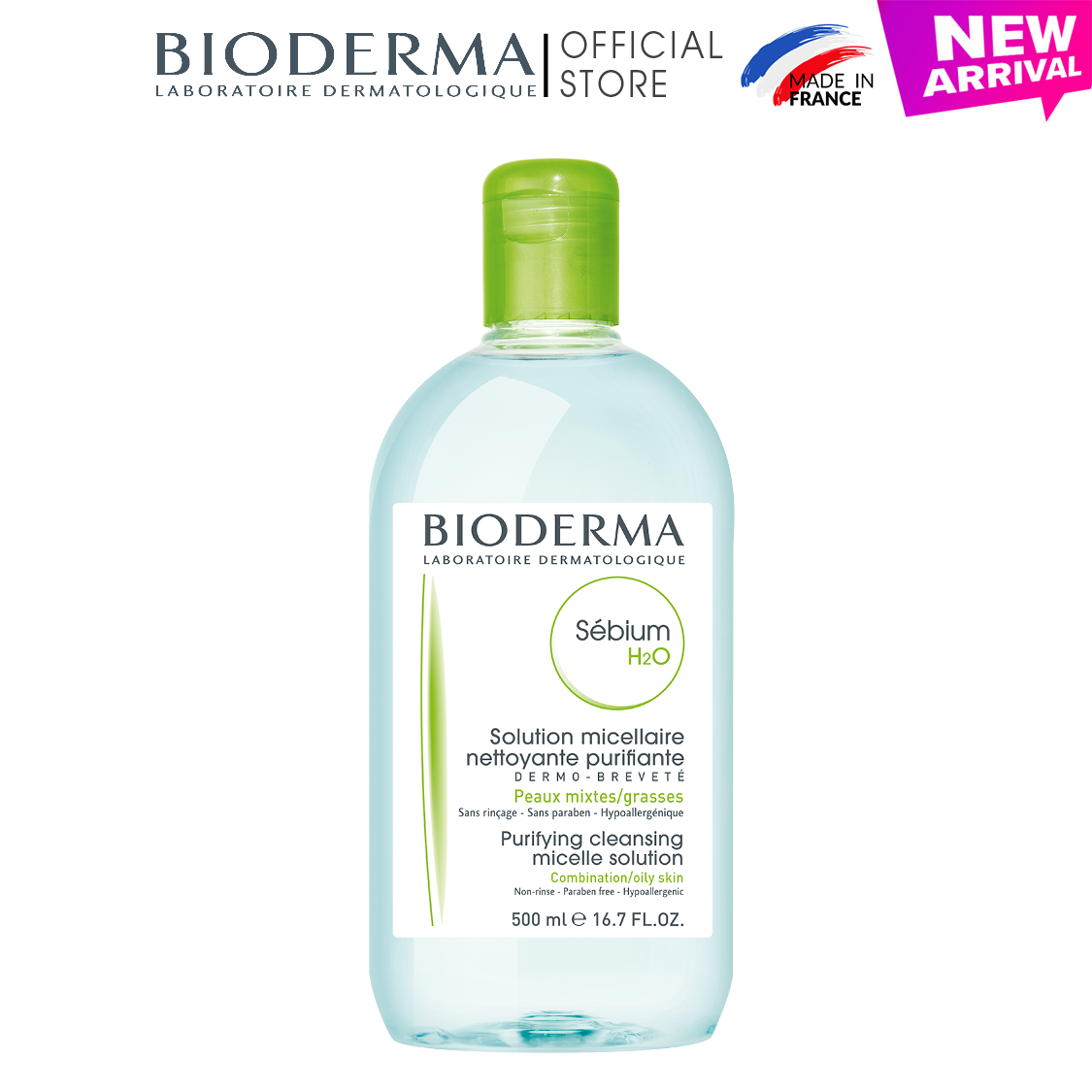 Dung dịch làm sạch và tẩy trang micellar cho da hỗn hợp và da dầu Bioderma Sebium H2O – 500ml