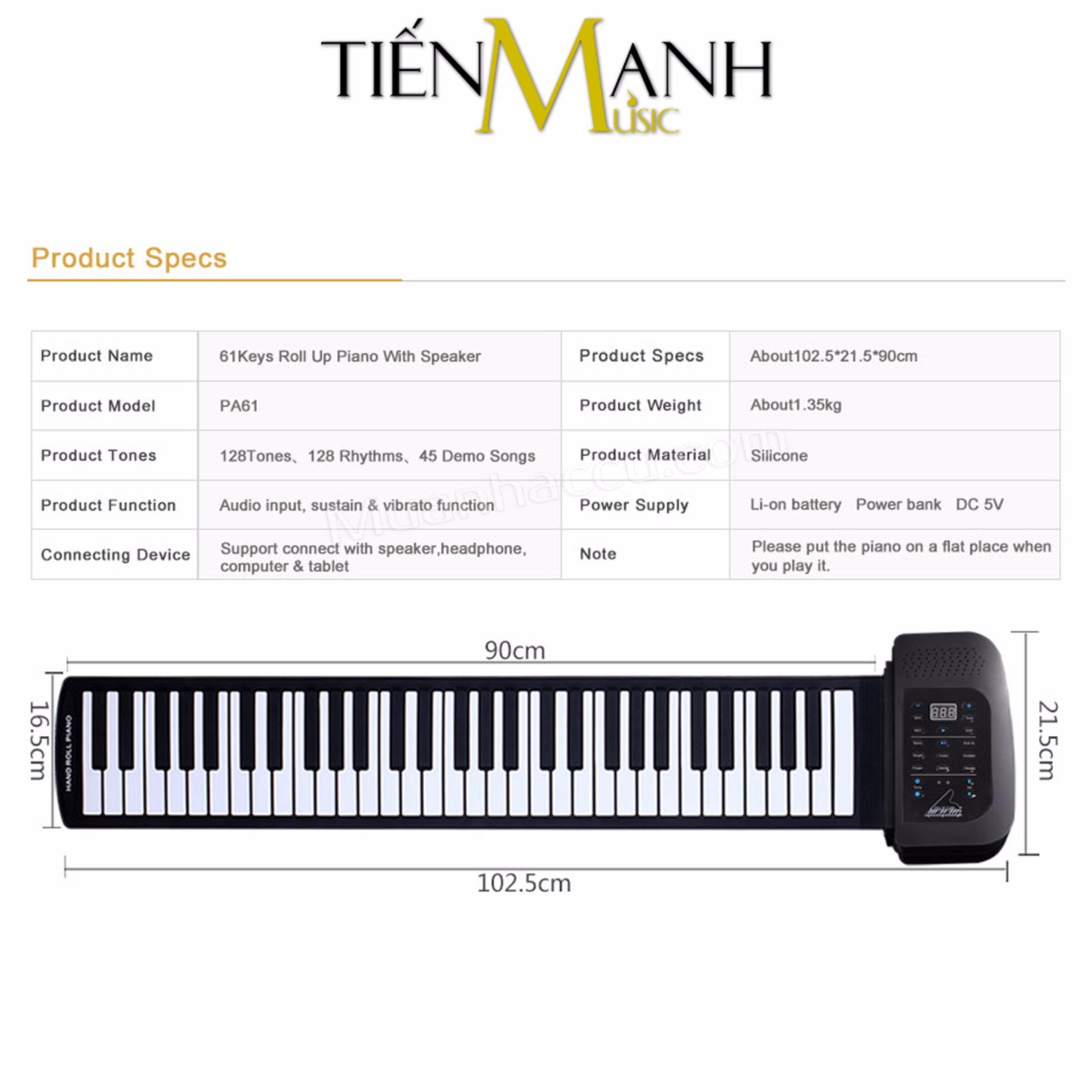 Đàn Piano Konix 61 phím cuộn mềm dẻo Flexible PA61 (Roll Up Piano - Pin sạc 1000mAh - Midi Keyboard...