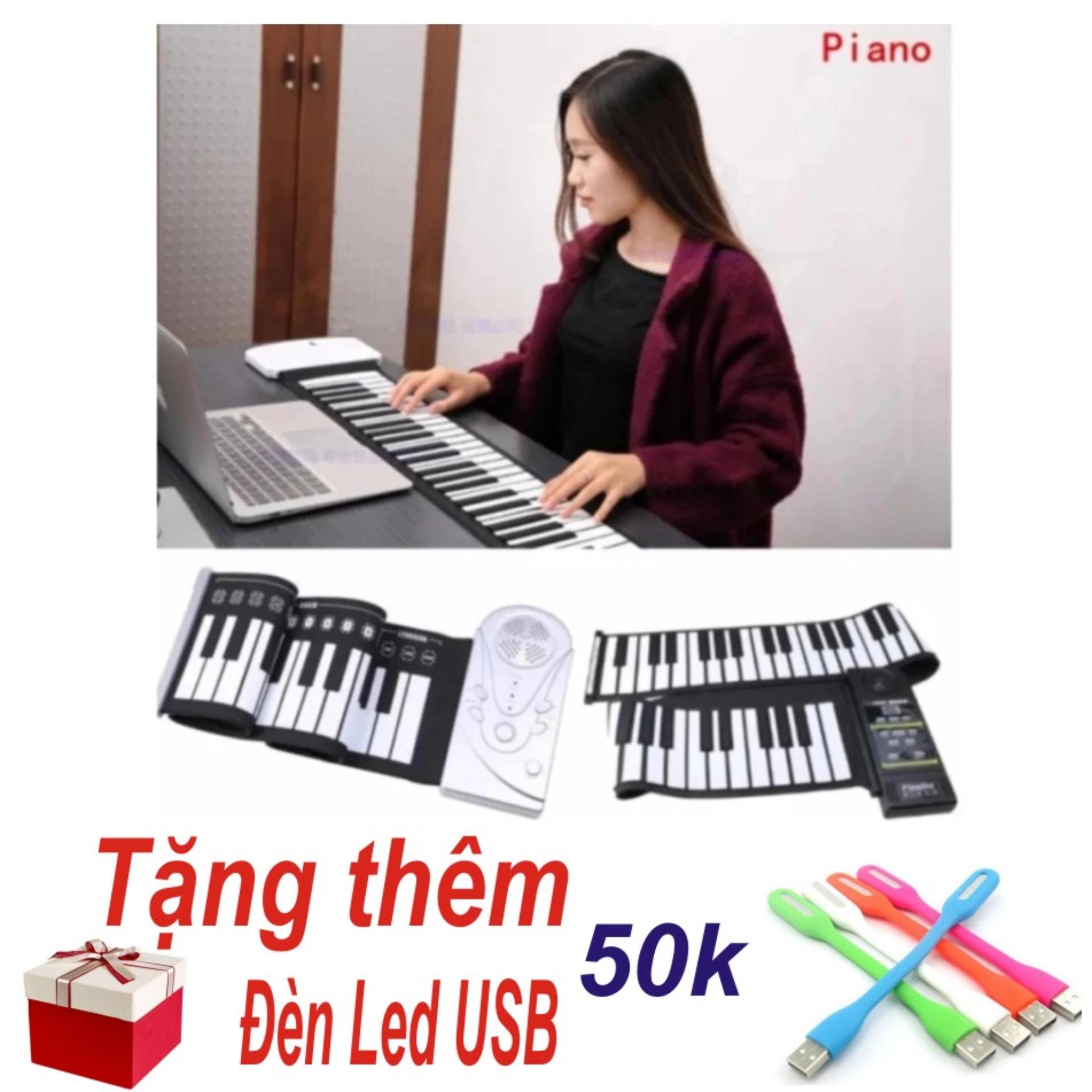 Đàn Piano Điện Tử Bàn Phím Cuộn Dẻo 49 Keys (Trắng) - Hàng Nhập Khẩu + Tặng Đèn Led USB