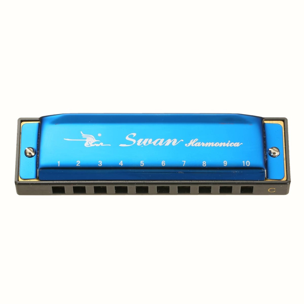 Swan 10 Holes 20 Scales Laser Colorful Plastic Body Harmonica Blue - intl