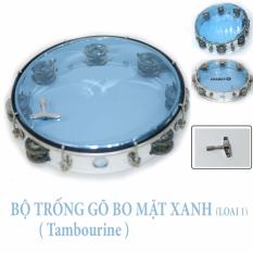 Trống lắc tay – Lục lạc gõ bo Tambourine Mặt Xanh Cao Cấp Full Bộ