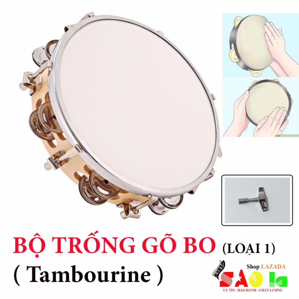 Trống Lắc Tay - Lục Lạc Gõ Bo Tambourine (Tặng Khóa Chỉnh Mặt Trống )