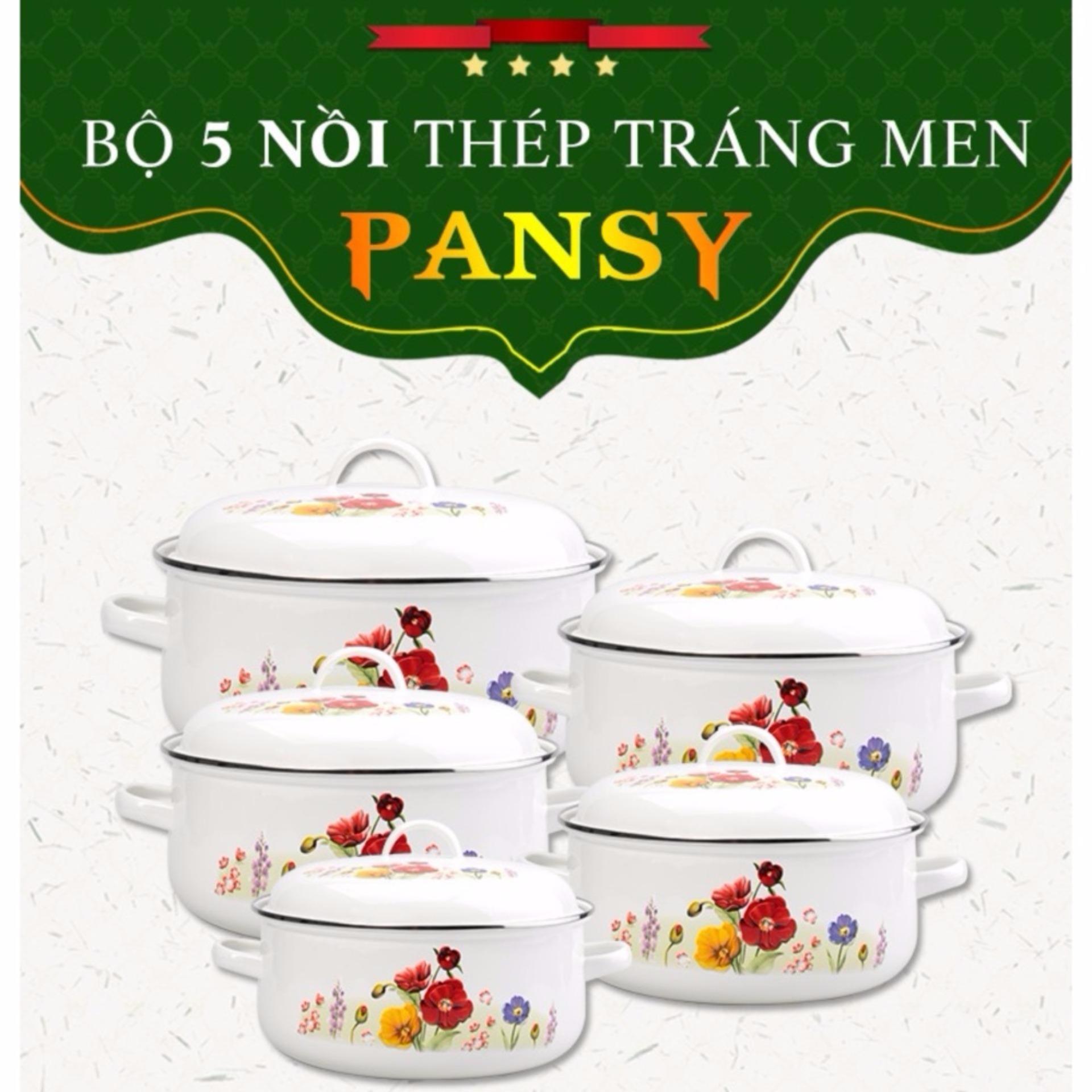 Bộ 5 Nồi Tráng Men Ceramic Cao Cấp Hoa Pansy 2018