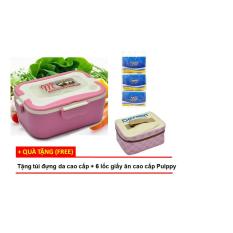 Hộp cơm điện hâm nóng Chefman lòng inox tháo rời (Hồng) + Tặng túi đựng da cao cấp + 6 lốc giấy ăn cao cấp Pulppy