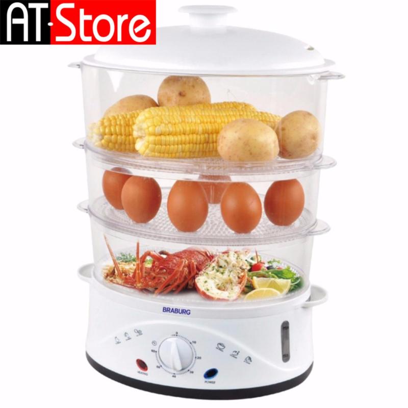 Nồi hấp điện đa năng 3 tầng Braburg (Màu Trắng)
