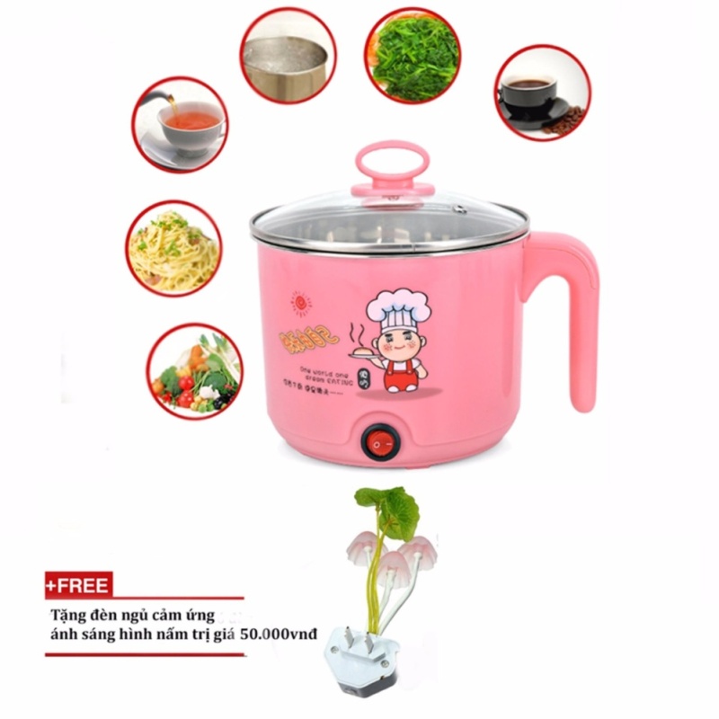 Nồi lẩu mini siêu tốc đa năng 18cm + Tặng đèn ngủ hình nấm (Hồng)