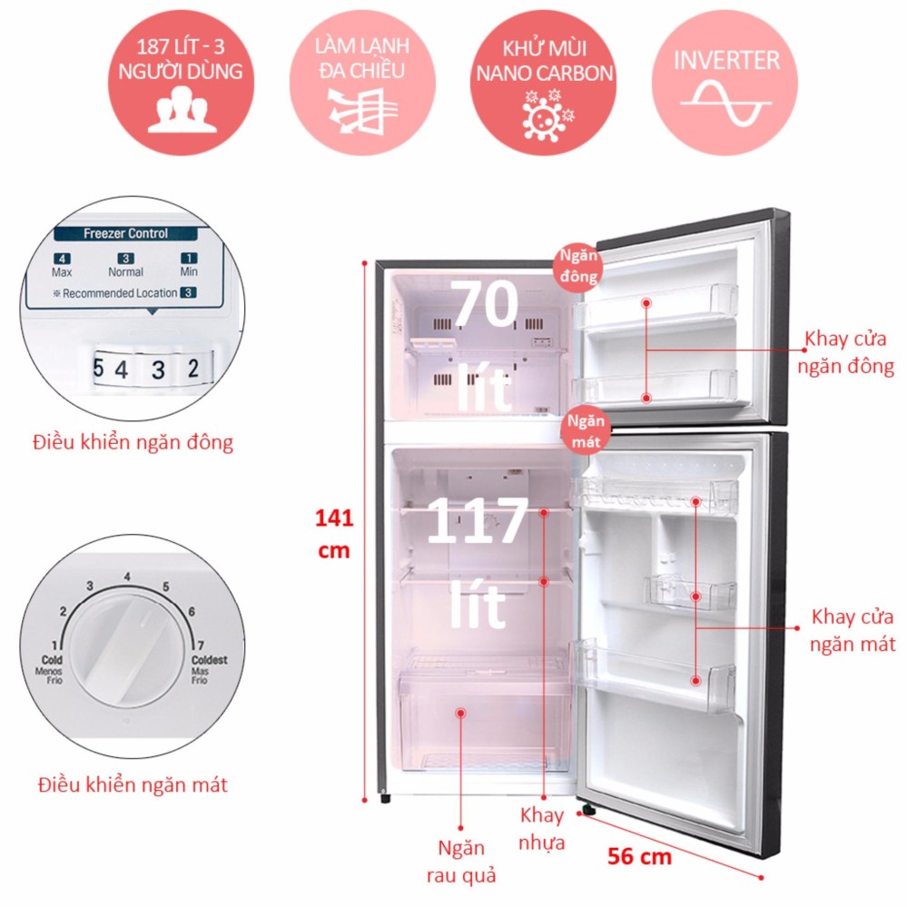Tủ lạnh inverter LG 187 lít GN-L205S