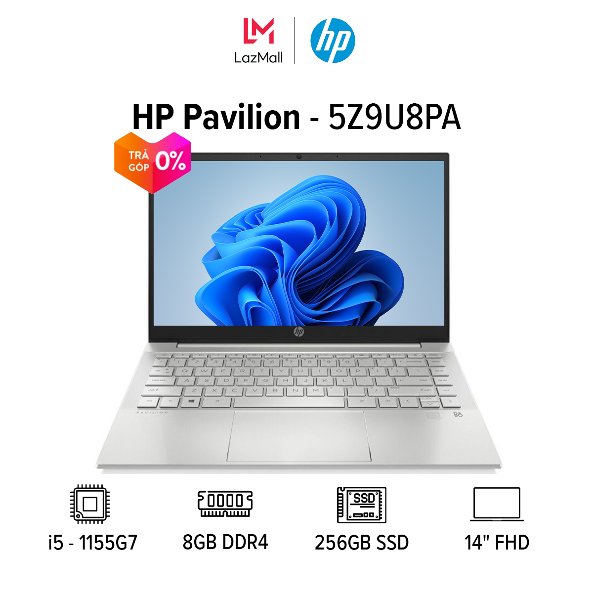 Laptop HP Pavilion 14-dv1033TU 14 inches IPS FHD (Intel / i5-1155G7 / 8GB / 256GB SSD / Windows 11) l Natural Silver l 5Z9U8PA