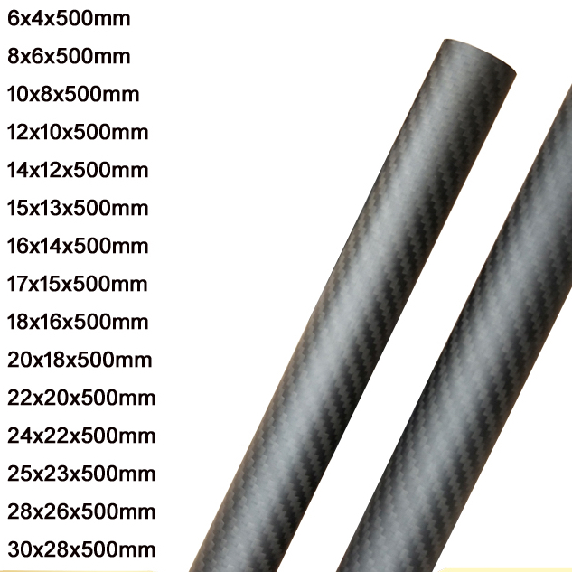 Carbon Fiber Tube 2pcs Length 500mm high composite hardness material 3K Twill matte