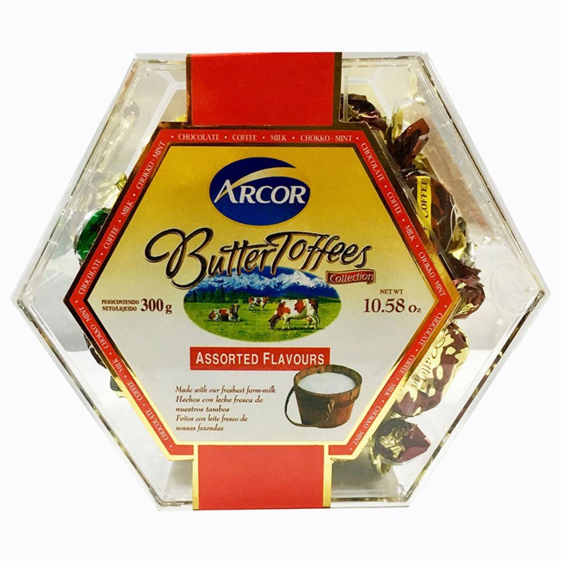 Arcor Kẹo Butter Toffees 300GR- hộp nhựa lục giác