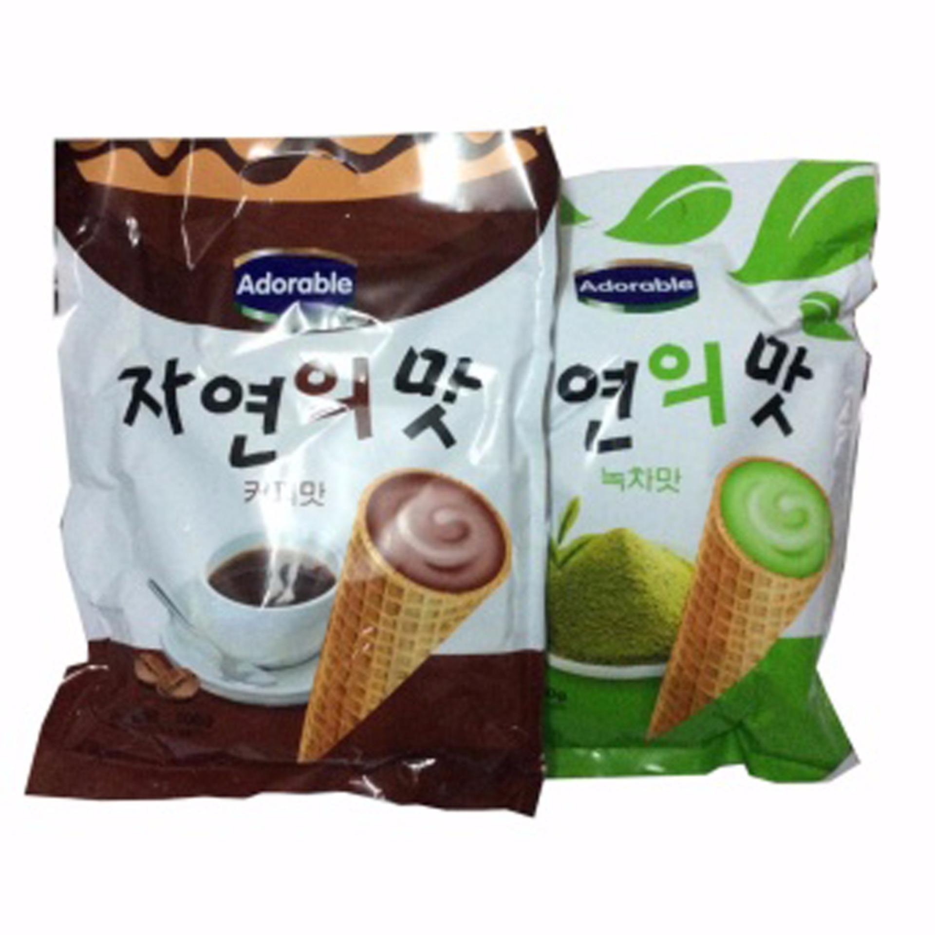 Bộ 2 Gói Bánh ốc quế Adorable (Kem Cà Phê+Trà Xanh) 300g/gói Hàn Quốc