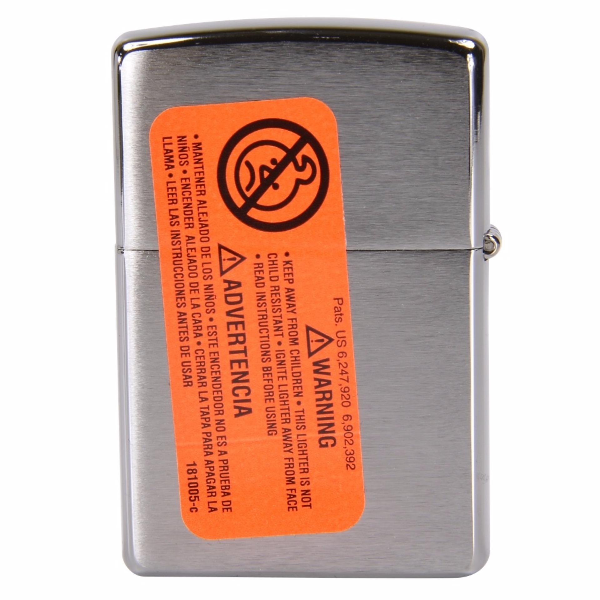 Bật lửa Zippo Brushed Chrome có tem đỏ