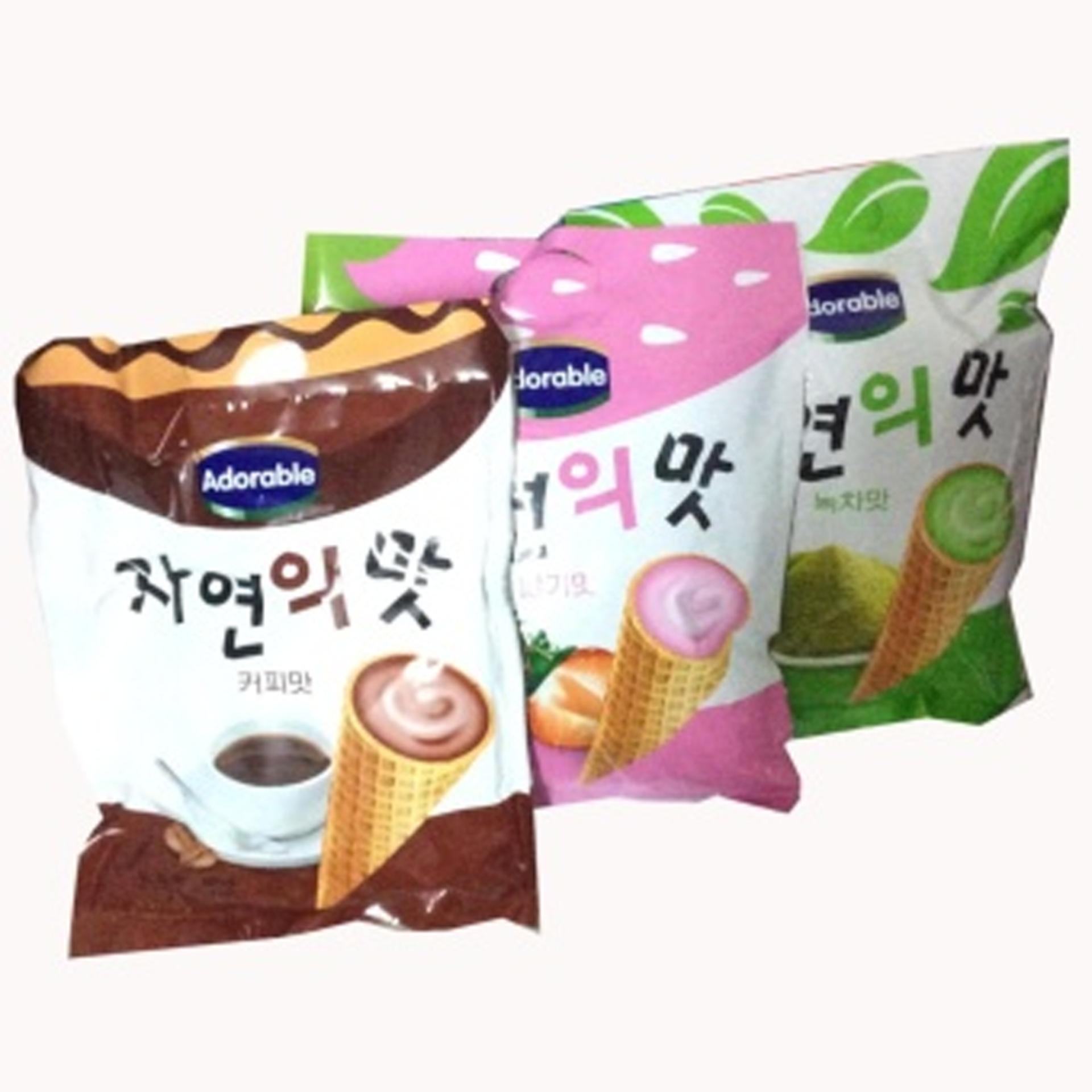 Bộ 3 Gói Bánh ốc quế Adorable (Kem Trà Xanh+Cà Phê+Dâu) 300g/gói Hàn Quốc