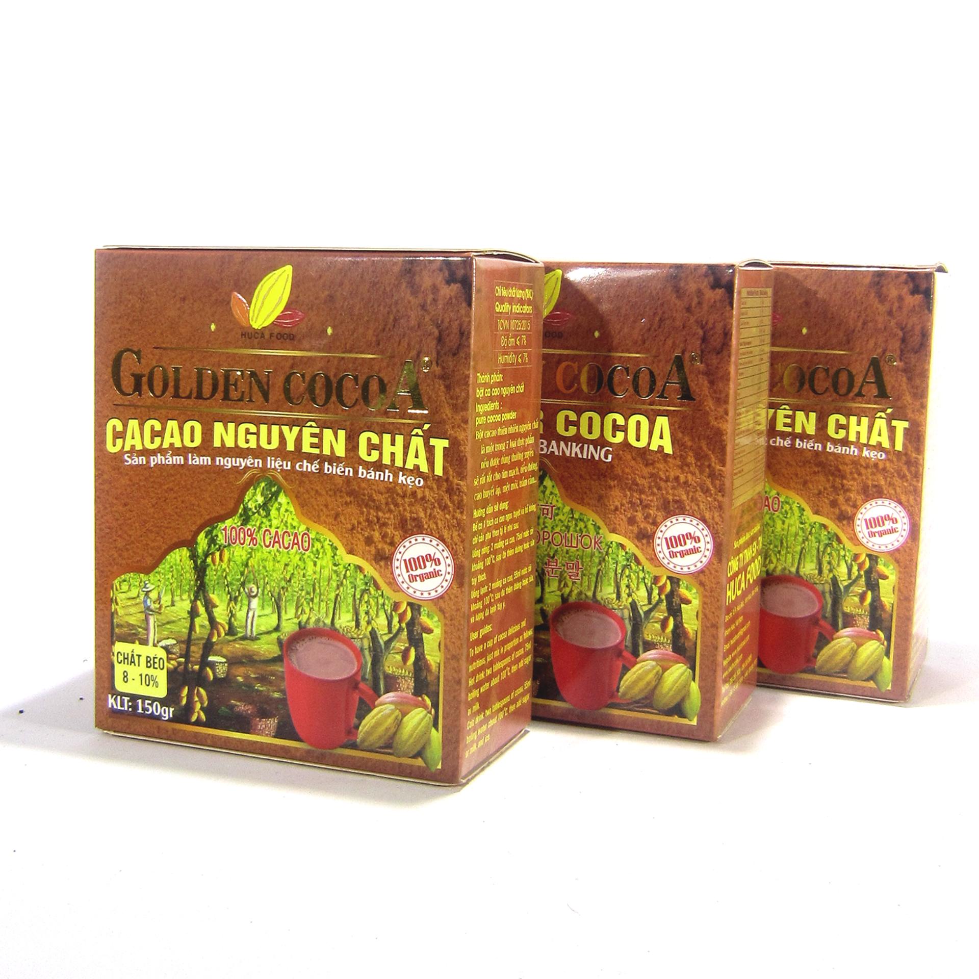 Bộ 3 hộp 150g cacao nguyên chất Golden Cocoa dùng làm bánh kẹo