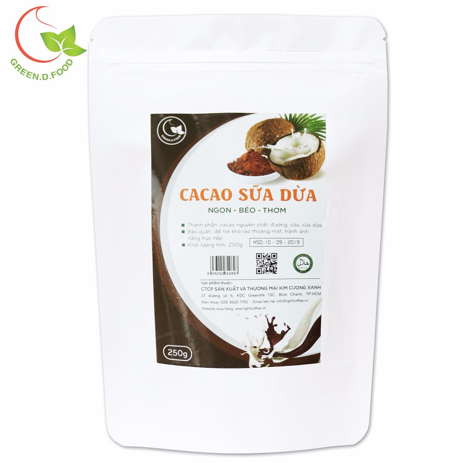 Bột cacao sữa dừa hòa tan Green D Food - gói 250g