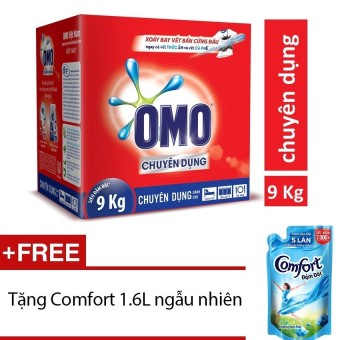 Bột giặt Omo chuyên dụng 9kg (Hộp)+ Tặng nước xả Comfort mùi ngẫu nhiên 1.6L  