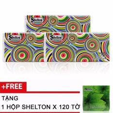Combo 3 khăn Soft Pack Shelton Hoa Văn Tròn x 250 tờ tặng 1 hộp Shelton x 120 tờ