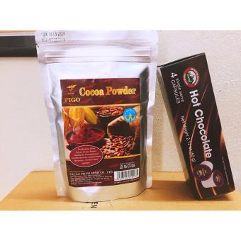 Combo túi 250gram Bột cacao nguyên chất 100% cacao và 1 hộp Bột Hot Chocolate Figo 4 viên/ 60gram )...
