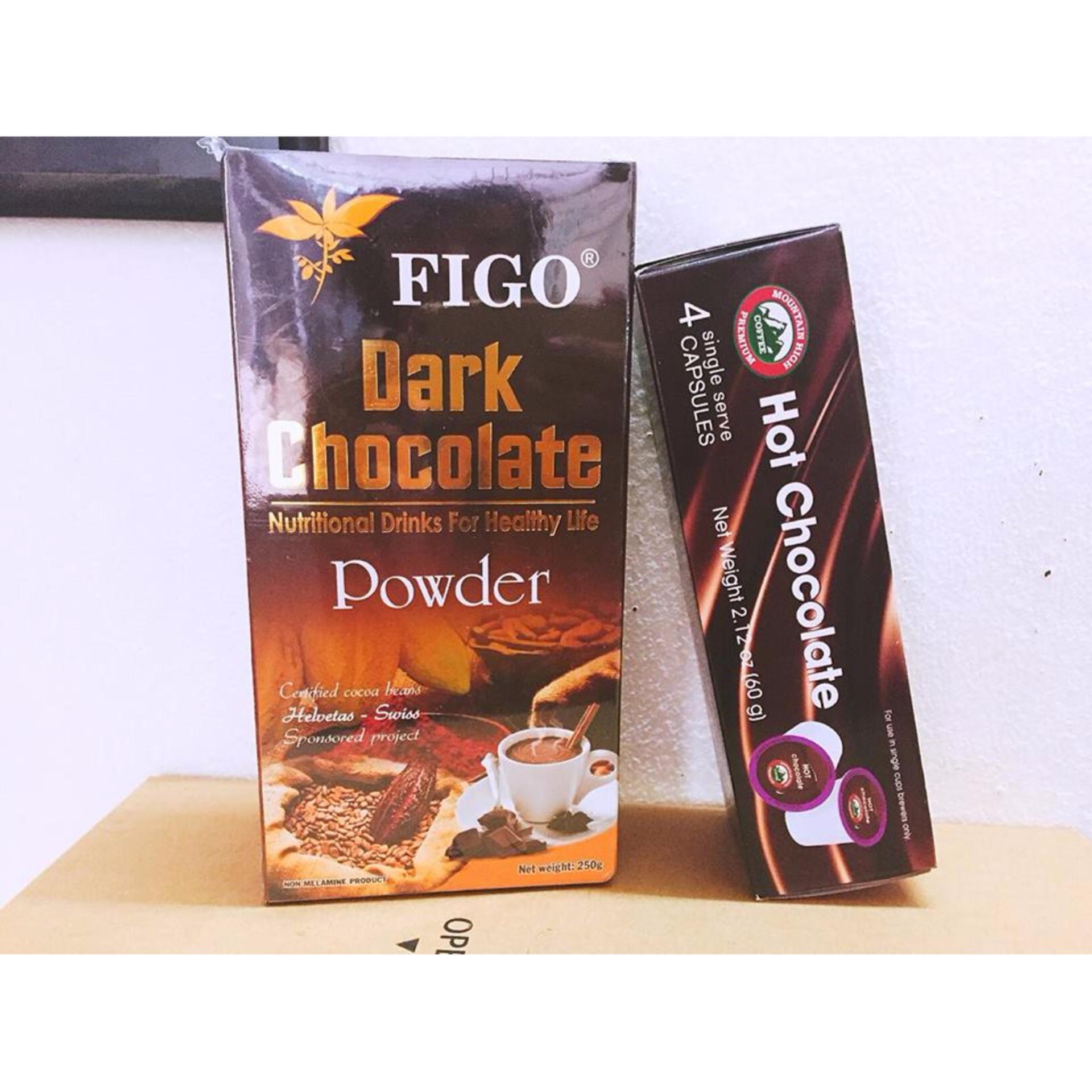 Combo túi 250gram Bột Socola 80% cacao và 1 hộp Bột Hot Chocolate Figo 4 viên/ 60gram ) Figo