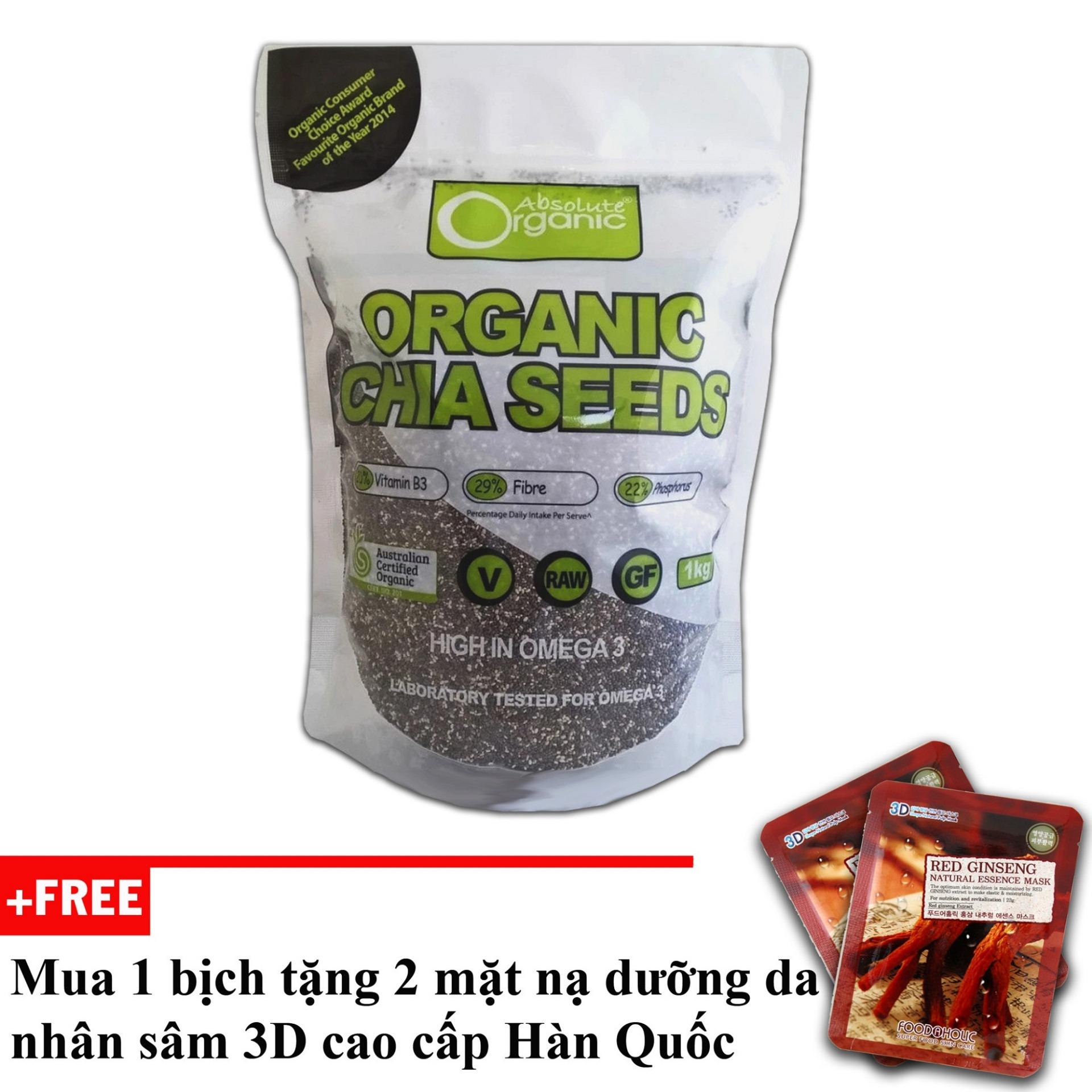 Hạt chia Organic Chia Seeds Australia 1kg + tặng 2 mặt nạ cao cấp Hàn Quốc [SuPhat Shop]