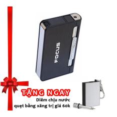 Hộp đựng thuốc lá kiêm bật lửa khò F638 (Đen) + Tặng diêm chịu nước quẹt bằng xăng độc đáo classic