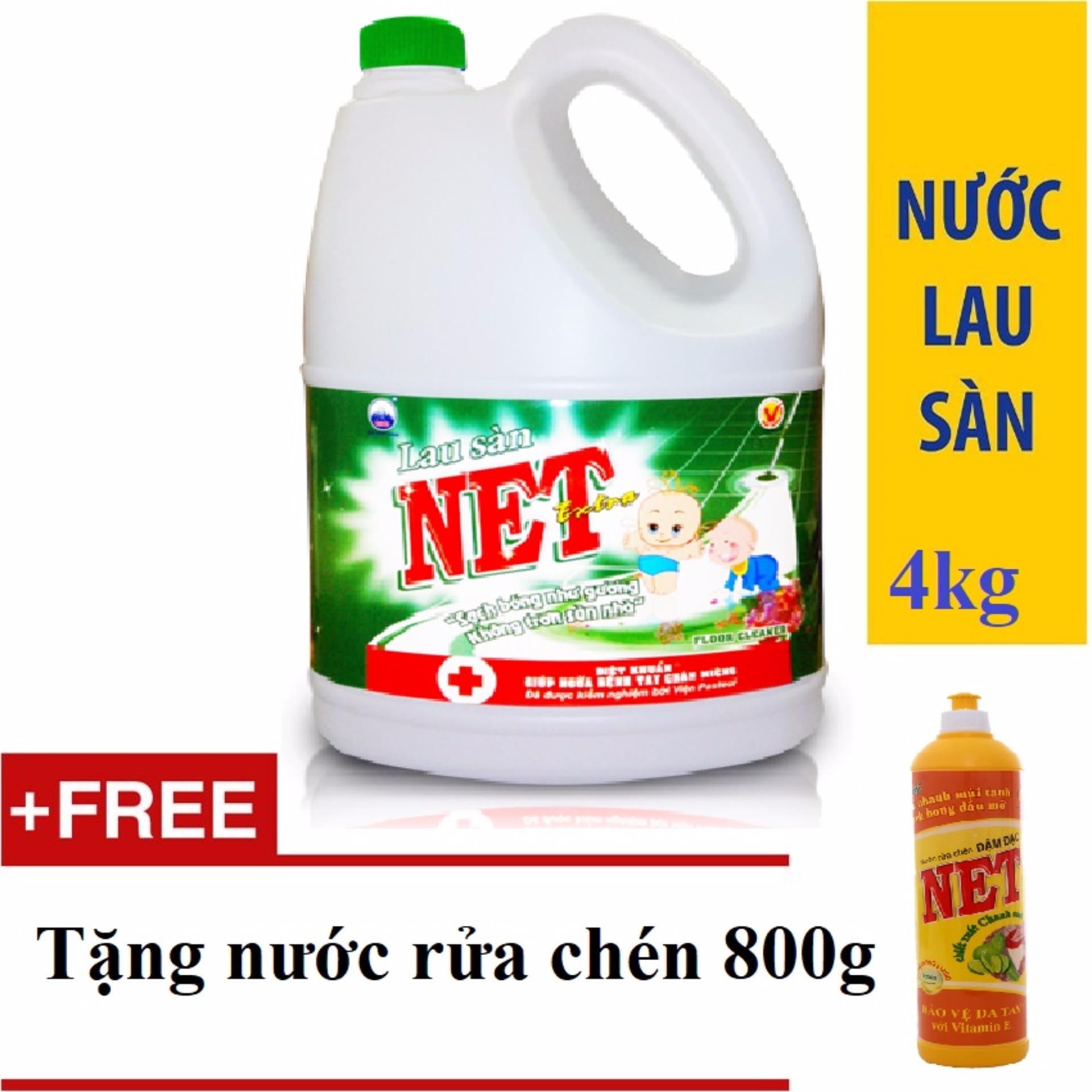Nước lau sàn NET Extra/Bạc Hà Diệt khuẩn can 4kg tặng nước rửa chén Net 800g đậm đặc
