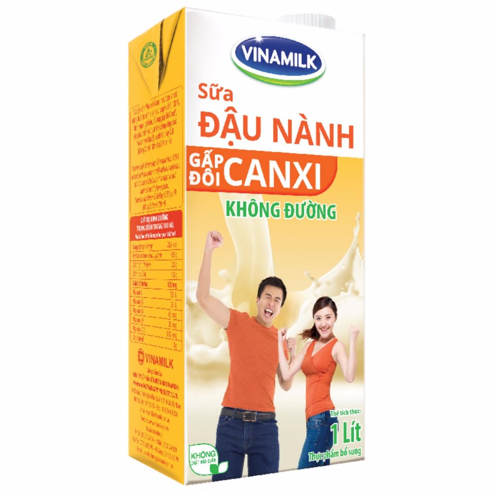 Thùng 12 Hộp Sữa đậu nành Vinamilk Gấp đôi Canxi không đường 1L (Hộp giấy)