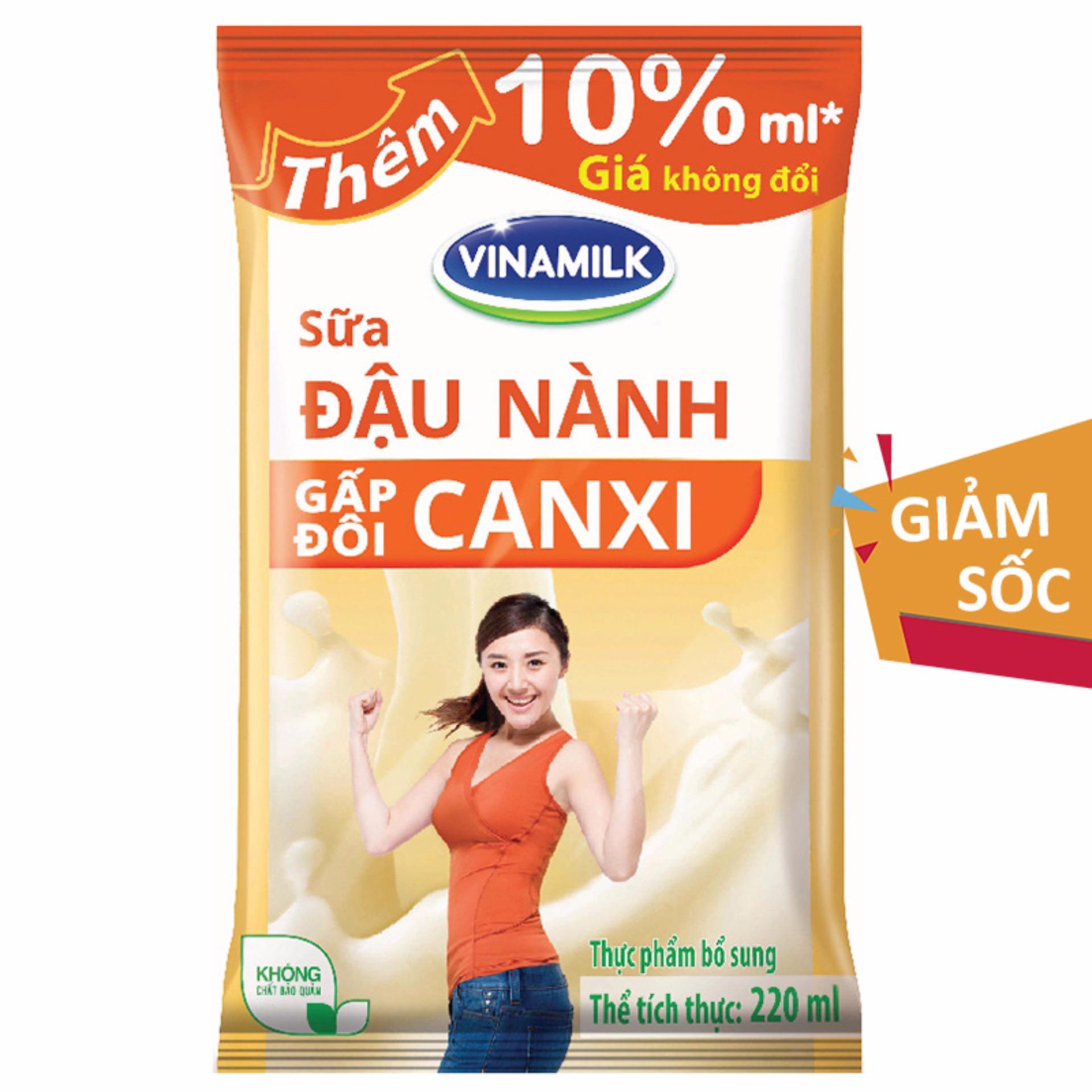 Thùng 48 Bịch Sữa đậu nành Vinamilk Gấp đôi Canxi 220ml
