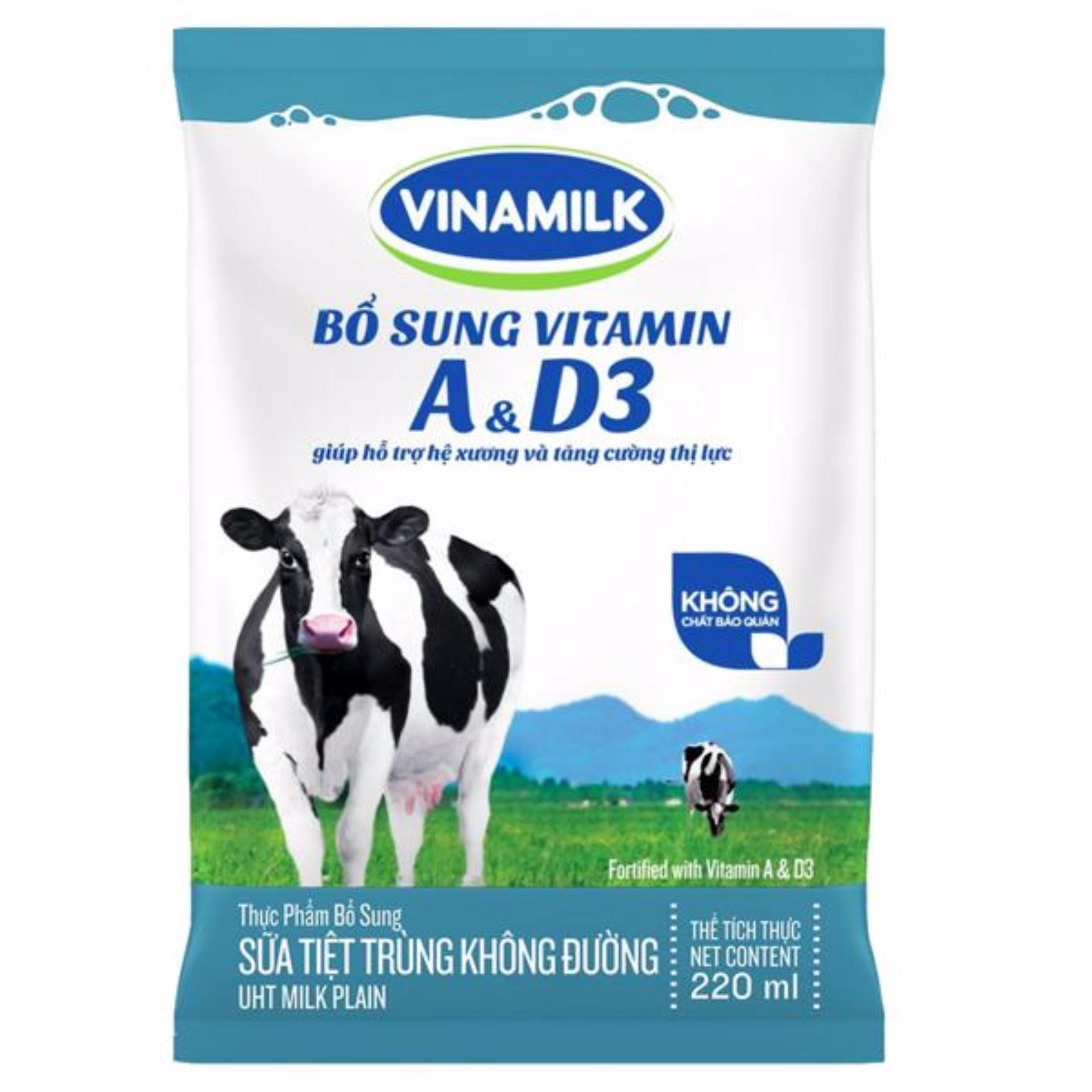 Thùng 48 Bịch Sữa tiệt trùng Vinamilk không đường 220ml