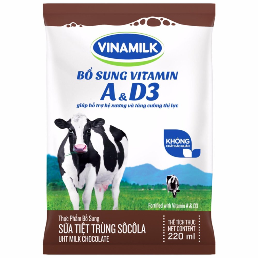 Thùng 48 Bịch Sữa tiệt trùng Vinamilk sôcôla 220ml