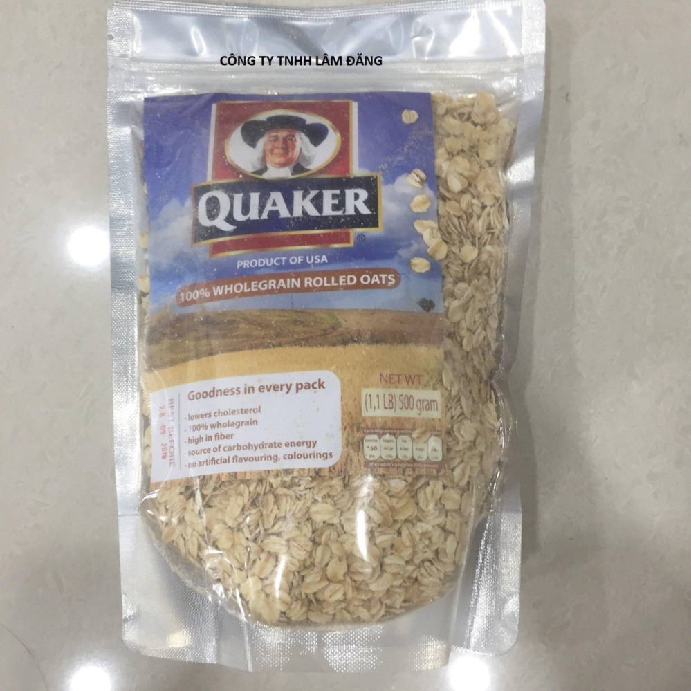 Yến mạch cán dẹt nguyên chất Quaker Oats Old Fashioned 500G (Hàng nhập Mỹ)