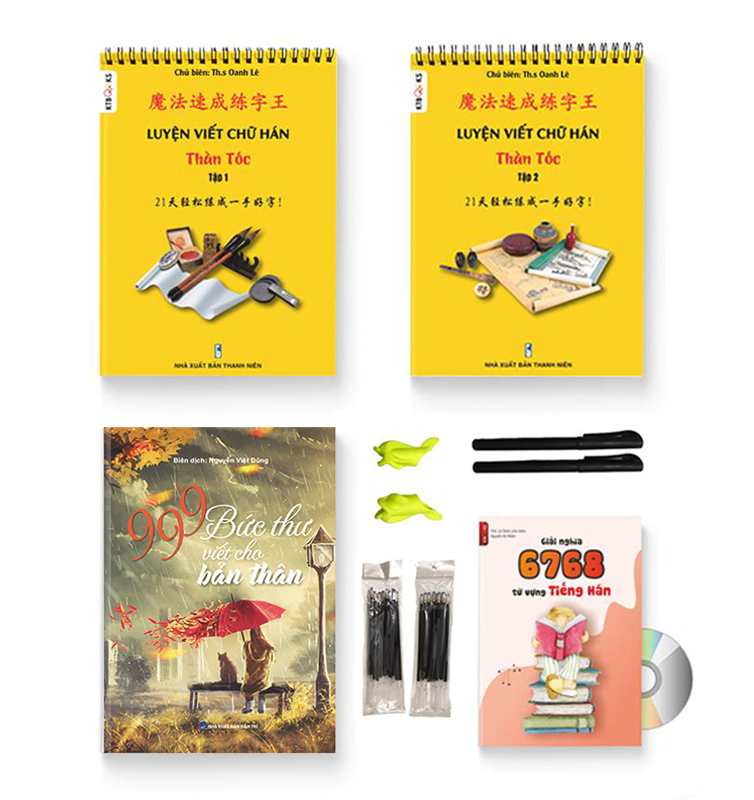Combo: Bộ Luyện Viết Chữ Hán Thần Tốc (tập 1+2) (Có AUDIO NGHE) + Giải Nghĩa 6768 Từ Vựng Tiếng Hán + 999 Bức Thư Viết Cho Bản Thân (Trung – Pinyin – Việt, Có Audio nghe) + DVD quà tặng