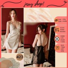 Váy ngủ, đầm ngủ lụa pha ren cao cấp hàng Quảng Châu chất mịn mềm, gợi cảm sang trọng Jesxy Shop D423