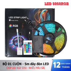 Bộ đèn LED dây dán 5m chip 5050 RGB nhiều màu sắc trang trí có keo dán – Fullbox