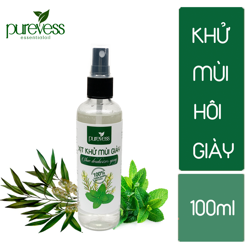 Khử mùi hôi giày Purevess 100ml giúp khử mùi, diệt khuẩn và loại bỏ tác nhân gây mùi trong chân và giày. Shoe Deodorizer Spray.