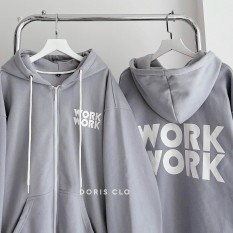 Áo khoác hoodie cặp đôi – chất liệu nỉ bông mềm mịn – thiết kế hoạ tiết chữ in 3D WORK WORK