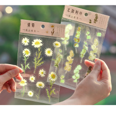 Sticker HOA LÁ TRONG SUỐT nông trại Mây trang trí sổ, album, nhật ký, lưu bút