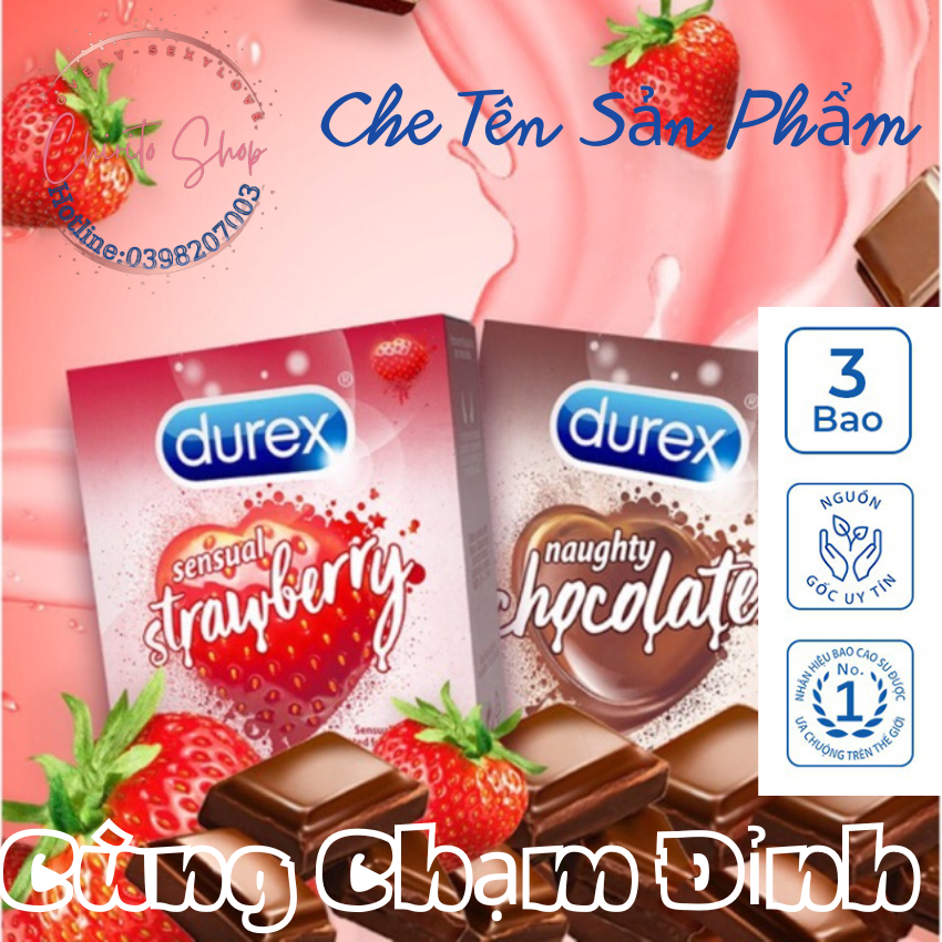 [Che Tên Sản Phẩm] Bao Cao Su Strawberry Và Chocolate Vị Dâu Vị Chocolate 3 Bao/Hộp Yêu Siêu Ngọt
