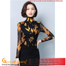 Áo thun nữ in lá vàng lưới mềm áo kiểu nữ cổ lọ A244 Cuocsongvang