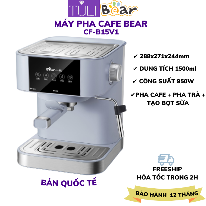 [FREESHIP-QUÀ TẶNG 50K] Máy pha cà phê Espresso Bear B15V1 tự động, pha cafe, pha trà, tạo bột, nhiều tính năng, kích thước nhỏ gọn, thanh lịch