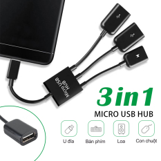 Bộ chuyển đổi nối 3 cổng cắm Type-C/V8 USB,dây cáp OTG MICRO USB HUB 3 Trong 1 cho Samsung Xiaomi Huawei