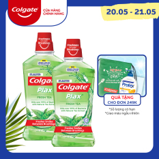Bộ đôi Nước súc miệng Colgate diệt 99% vi khuẩn Plax trà xanh 500ml/chai