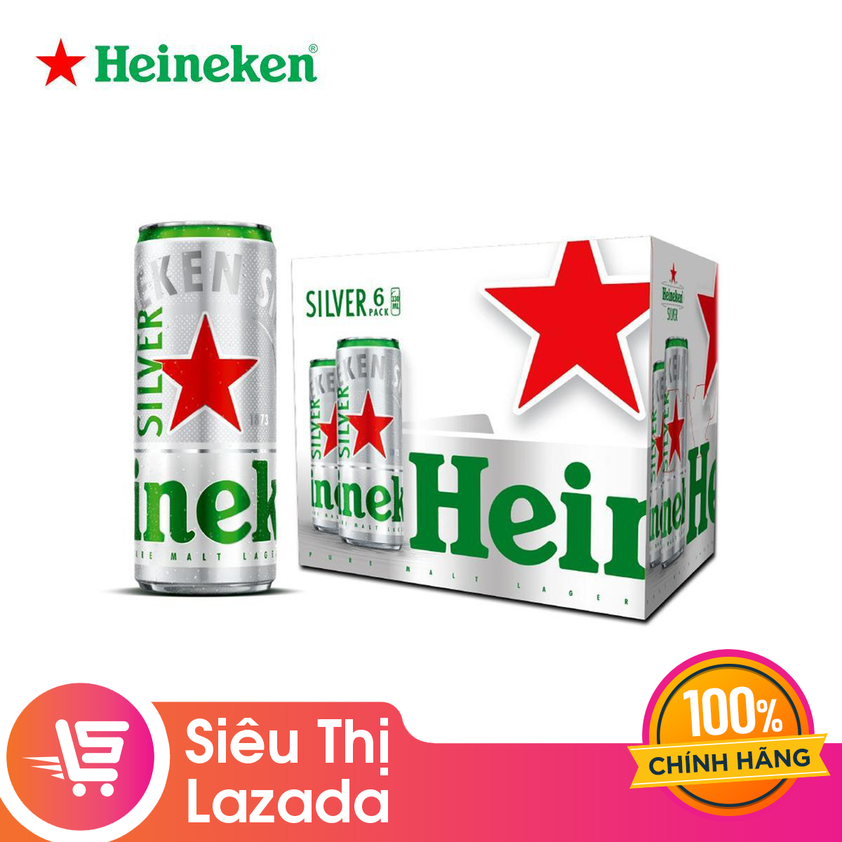 [QT] Lốc 6 lon cao Heineken Silver (mới) (330ml/lon) – nguyên liệu tự nhiên cao cấp độ cồn thấp hương vị cân bằng hoàn hảo