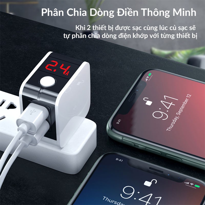 Củ Sạc Nhanh Đa Năng gấp ngọn Hoco HK5 Dual USB Chính Hãng - Cốc Sạc Tự Ngắt - Có...