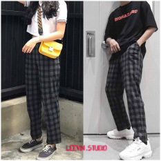 Quần Baggy Nam Baggy Nữ Unisex Kẻ CARO Plaid Ống Suông Pants Basic, kiểu quần vải kẻ caro form rộng chất co dãn nhẹ phù hợp mặc đi chơi đi học Leevin Store